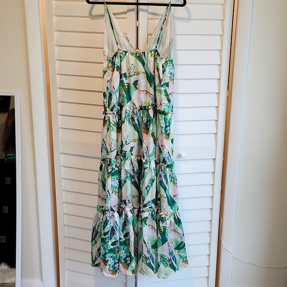 NWOT a peach maxi dress with tropical pattern, sz L - Picture 3 of 5